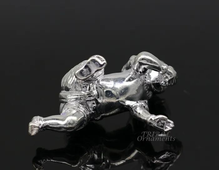 TRIBAL ORNAMENTS Rings 925 Sterling silver Idol Krishna Bal Gopala crawling Krishna statue figurine child krishna laddu gopala sculpture silver article art583