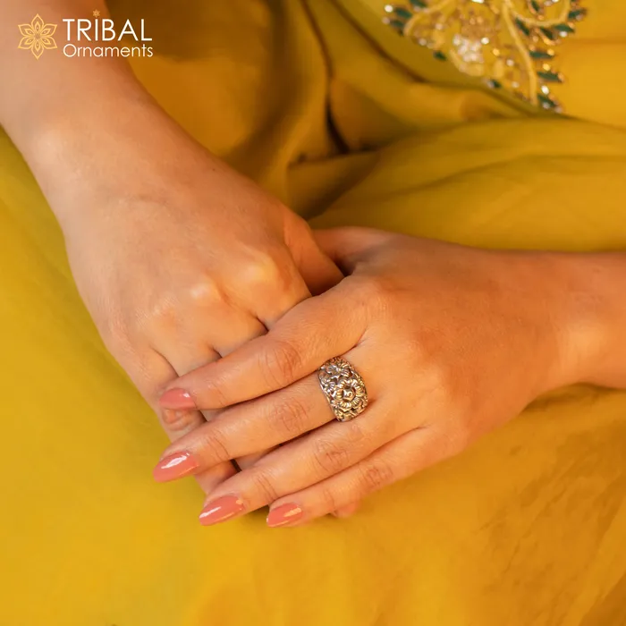 TRIBAL ORNAMENTS Rings 925 sterling silver stylish flower design ring Jewelry sr774