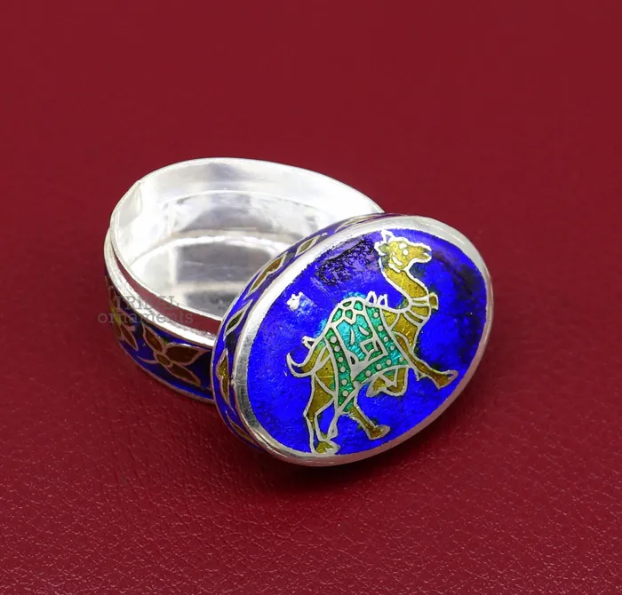 TRIBAL ORNAMENTS Rings 925 sterling silver trinket box kajal boxcasket box bridal oval shape box collection container box eyeliner box gifting art stb364 TRIBAL ORNAMENTS Rings 925 sterling silver trinket box kajal boxcasket box bridal oval shape box collection container box eyeliner box gifting art stb364