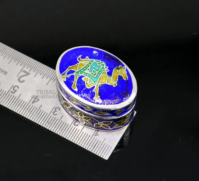 TRIBAL ORNAMENTS Rings 925 sterling silver trinket box kajal boxcasket box bridal oval shape box collection container box eyeliner box gifting art stb364 TRIBAL ORNAMENTS Rings 925 sterling silver trinket box kajal boxcasket box bridal oval shape box collection container box eyeliner box gifting art stb364