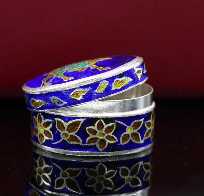 TRIBAL ORNAMENTS Rings 925 sterling silver trinket box kajal boxcasket box bridal oval shape box collection container box eyeliner box gifting art stb364 TRIBAL ORNAMENTS Rings 925 sterling silver trinket box kajal boxcasket box bridal oval shape box collection container box eyeliner box gifting art stb364