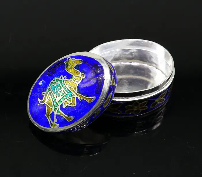 TRIBAL ORNAMENTS Rings 925 sterling silver trinket box kajal boxcasket box bridal oval shape box collection container box eyeliner box gifting art stb364 TRIBAL ORNAMENTS Rings 925 sterling silver trinket box kajal boxcasket box bridal oval shape box collection container box eyeliner box gifting art stb364