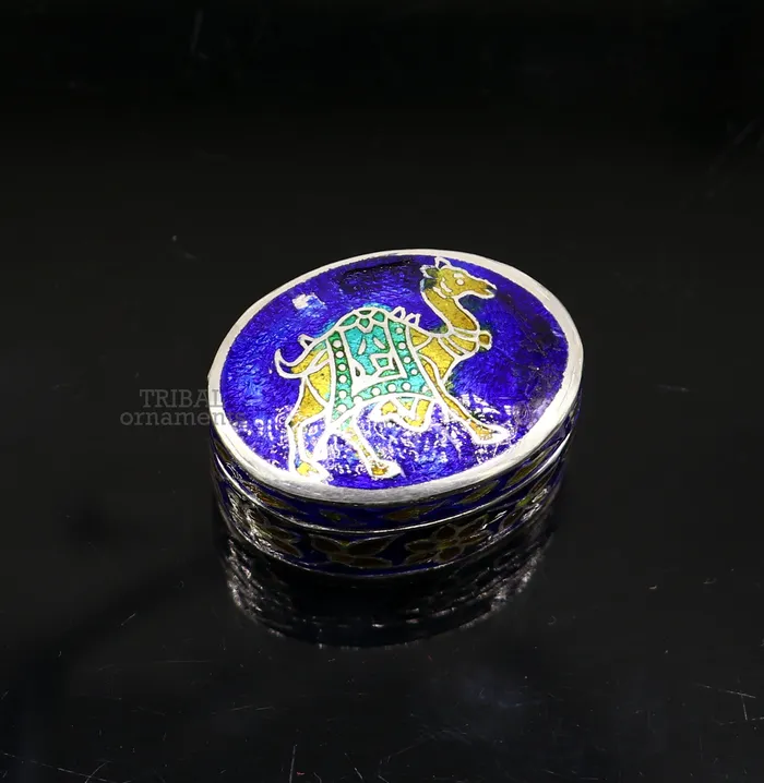 TRIBAL ORNAMENTS Rings 925 sterling silver trinket box kajal boxcasket box bridal oval shape box collection container box eyeliner box gifting art stb364 TRIBAL ORNAMENTS Rings 925 sterling silver trinket box kajal boxcasket box bridal oval shape box collection container box eyeliner box gifting art stb364
