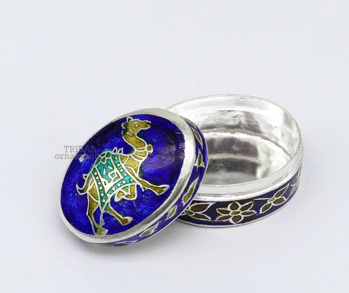 TRIBAL ORNAMENTS Rings 925 sterling silver trinket box kajal boxcasket box bridal oval shape box collection container box eyeliner box gifting art stb364 TRIBAL ORNAMENTS Rings 925 sterling silver trinket box kajal boxcasket box bridal oval shape box collection container box eyeliner box gifting art stb364