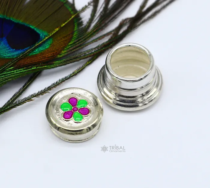 TRIBAL ORNAMENTS Rings 999 pure silver trinket box kajal box brides round shape box flower design box container tobacco box eyeliner Sindur box gifting stb807 TRIBAL ORNAMENTS Rings 999 pure silver trinket box kajal box brides round shape box flower design box container tobacco box eyeliner Sindur box gifting stb807