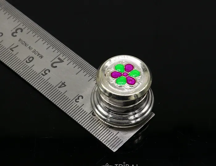TRIBAL ORNAMENTS Rings 999 pure silver trinket box kajal box brides round shape box flower design box container tobacco box eyeliner Sindur box gifting stb807