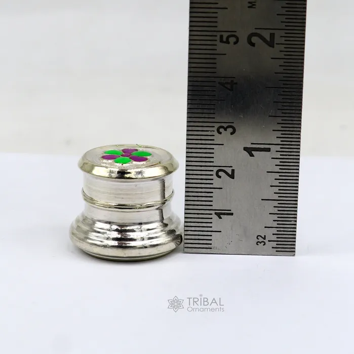 TRIBAL ORNAMENTS Rings 999 pure silver trinket box kajal box brides round shape box flower design box container tobacco box eyeliner Sindur box gifting stb807