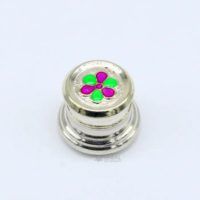 TRIBAL ORNAMENTS Rings 999 pure silver trinket box kajal box brides round shape box flower design box container tobacco box eyeliner Sindur box gifting stb807