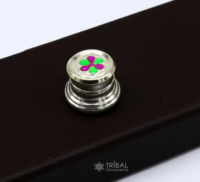 TRIBAL ORNAMENTS Rings 999 pure silver trinket box kajal box brides round shape box flower design box container tobacco box eyeliner Sindur box gifting stb807