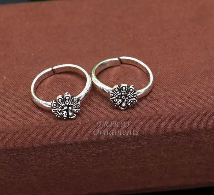 TRIBALORNAMENT 925 sterling silver handmade fabulous peacock design toe ring band tribal belly dance vintage style ethnic tribal brides jewelry ytr62 Rings
