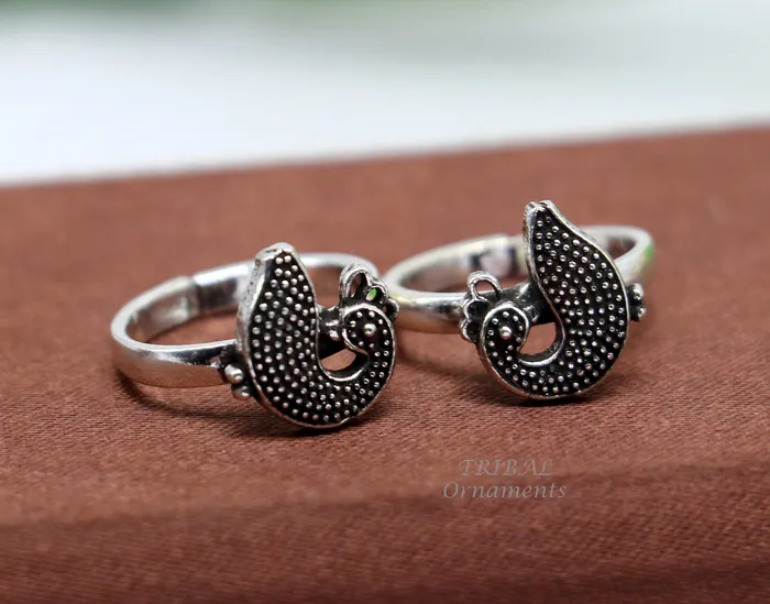 TribalOrnaments Rings 925 sterling silver handmade fabulous peacock design toe ring band tribal belly dance vintage style ethnic jewelry ytr38