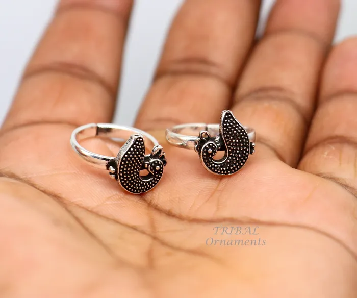 TribalOrnaments Rings 925 sterling silver handmade fabulous peacock design toe ring band tribal belly dance vintage style ethnic jewelry ytr38